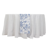 White Blue French Toile Polyester Table Runner 12x108, Elegant Reusable Table Décor