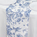 White Blue French Toile Polyester Table Runner 12x108, Elegant Reusable Table Décor