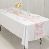 12x108 White Pink French Toile Polyester Table Runner, Elegant Floral Pattern for Table Settings