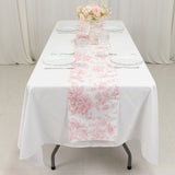 12x108 White Pink French Toile Polyester Table Runner, Elegant Floral Pattern for Table Settings