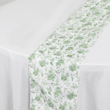 Dusty Sage Green Floral Polyester Table Runner 12"x108"