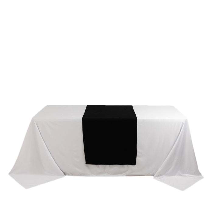 Black Premium Scuba Polyester Wide Table Runner, Wrinkle Free Trade Show Table Runner#whtbkgd