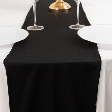 Premium Scuba Polyester 12"x108" Table Runner Black - Wrinkle-Free Table Linen for Events & Weddings