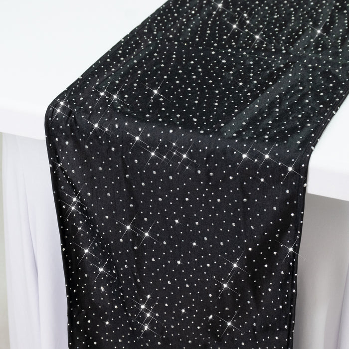 Black Scuba Polyester Table Runner with Rhinestone Accents - 12x108inch