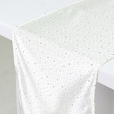 Pearl White Scuba Polyester Table Runner with Rhinestone Accents - 12x108inch