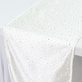 Pearl White Scuba Polyester Table Runner with Rhinestone Accents - 12x108inch