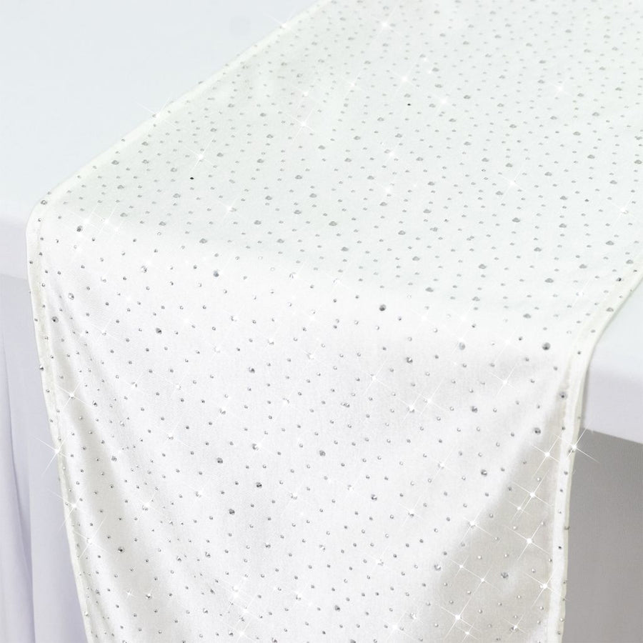 Pearl White Scuba Polyester Table Runner with Rhinestone Accents - 12x108inch