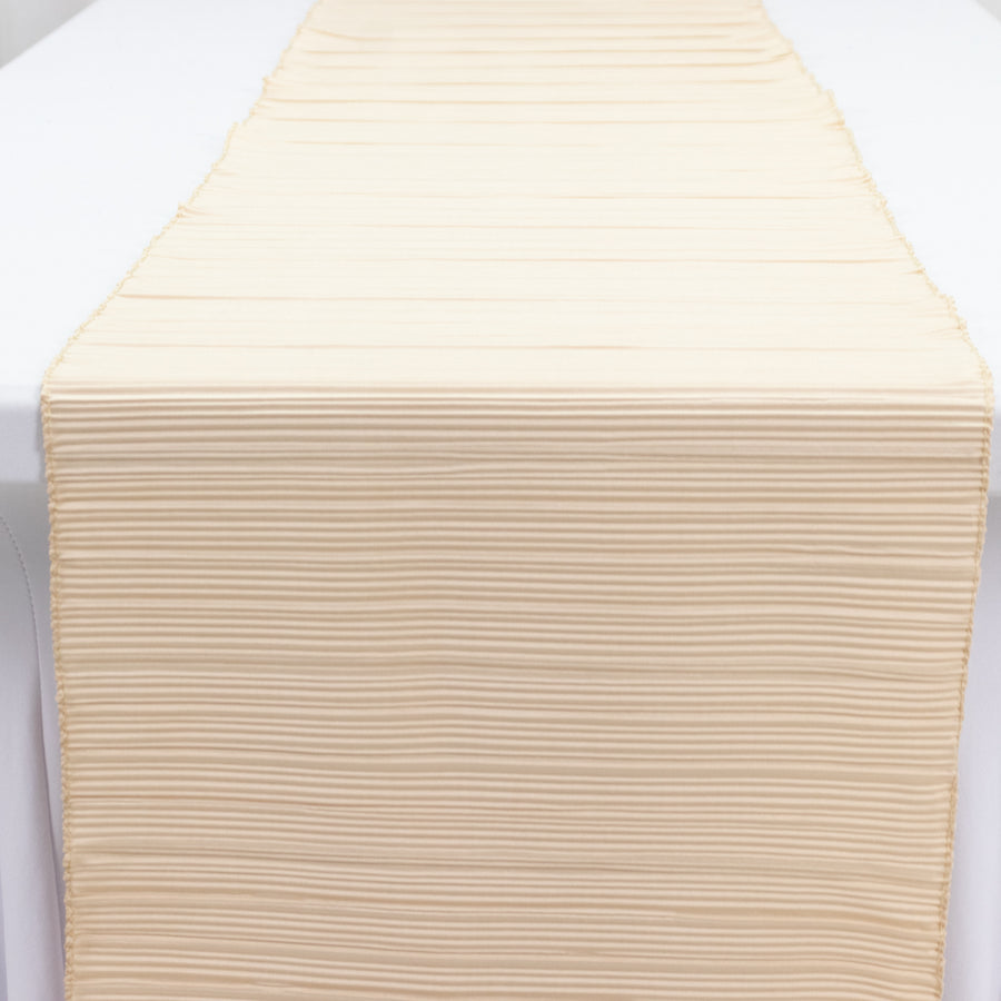 Accordion Pleated Scuba Table Runner 12x108inch Beige – Wrinkle Free & Stain Resistant Textured