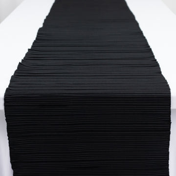 Accordion Pleated Scuba Table Runner 12" x 108" Black – Wrinkle Free & Stain Resistant Textured Table Accent