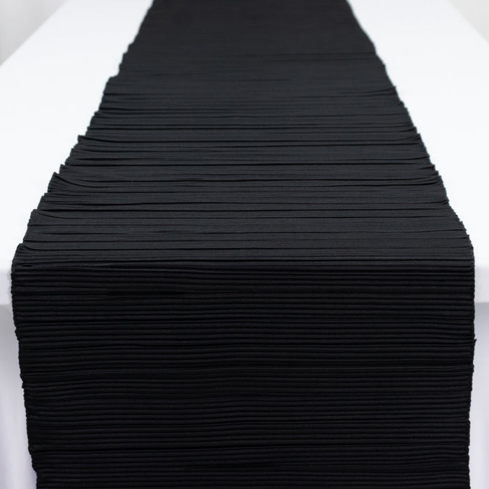 Accordion Pleated Scuba Table Runner 12x108inch Black – Wrinkle Free & Stain Resistant Textured