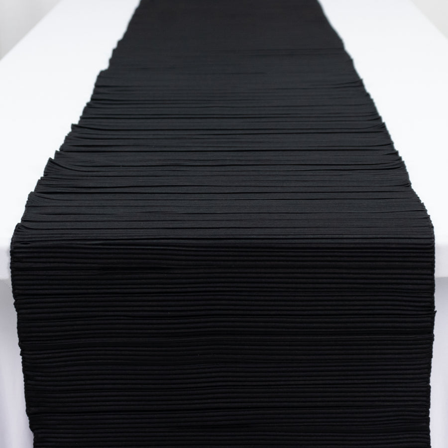 Accordion Pleated Scuba Table Runner 12x108inch Black – Wrinkle Free & Stain Resistant Textured
