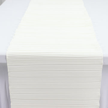 Accordion Pleated Scuba Table Runner 12" x 108" Ivory – Wrinkle Free & Stain Resistant Textured Table Accent