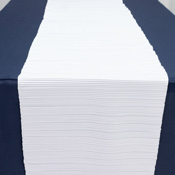 Accordion Pleated Scuba Table Runner 12" x 108" White – Wrinkle Free & Stain Resistant Textured Table Accent
