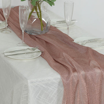 Rose Gold Sparkling Glitter Gauze Table Runner, Reusable Wrinkle Free Sheer Table Runner - 27"x120"