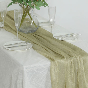 Champagne Sparkling Glitter Gauze Table Runner, Reusable Wrinkle Free Sheer Table Runner - 27"x120"