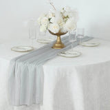 Silver Sparkling Glitter Gauze Table Runner, Reusable Wrinkle Free Sheer Table Runner - 27x120inch