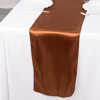 Experience Luxury with the Cinnamon Brown Satin Table Runner