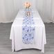 12inch x 108inch White Blue Chinoiserie Floral Print Satin Table Runner