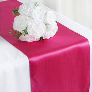 Add a Pop of Elegance to Your Event with the Fuchsia Satin Table Runner