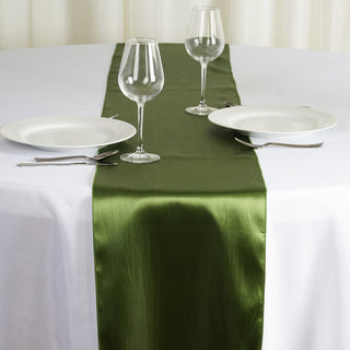 Experience Luxury with the Olive Green Satin Table Runner