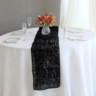 Elevate Your Table Decor with the Black Metallic Fringe Shag Tinsel Table Runner