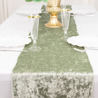 Elevate Your Table Setting with the Sage Green Crushed Velvet Table Runner