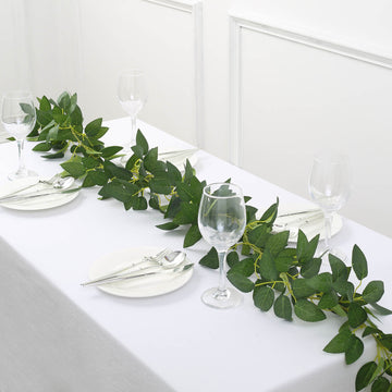 6ft Real Touch Green Artificial Silk Rose Leaf Hanging Vine, Flexible Greenery Table Garland