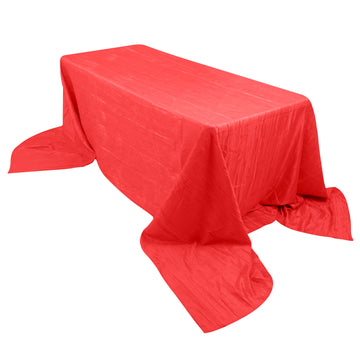 90"x156" Red Accordion Crinkle Taffeta Seamless Rectangular Tablecloth for 8 Foot Table With Floor-Length Drop