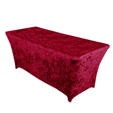 6ft Red Crushed Velvet Spandex Fitted Rectangular Table Cover
