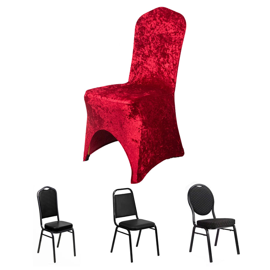 Red Crushed Velvet Spandex Stretch Wedding Chair Cover With Foot Pockets - 190 GSM