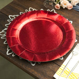 Red Disposable 13inch Charger Plates, Cardboard Serving Tray, Round with Leathery Texture