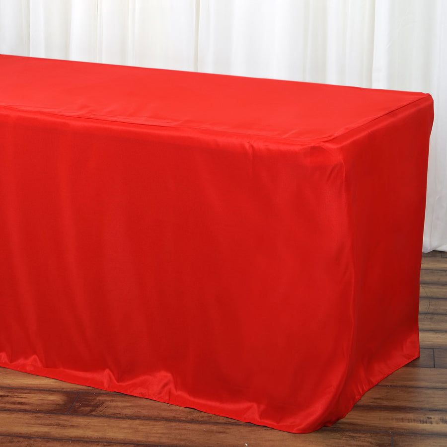 6FT Red Fitted Polyester Rectangular Table Cover