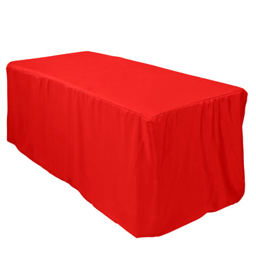 Red Fitted Polyester Rectangle Tablecloth 6ft Table Cover For 72"x30" Tables