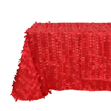 90"x156" Red 3D Leaf Petal Taffeta Fabric Seamless Rectangle Tablecloth