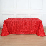 90x156inch Red 3D Leaf Petal Taffeta Fabric Rectangle Tablecloth