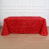 90x132inch Red 3D Leaf Petal Taffeta Fabric Rectangle Tablecloth