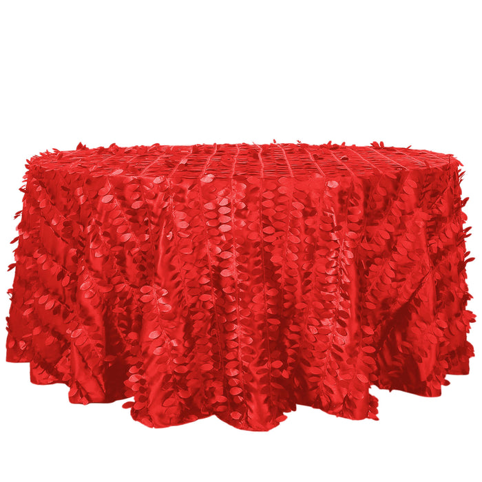120inch Red 3D Leaf Petal Taffeta Fabric Round Tablecloth