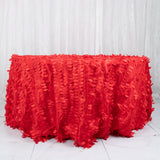 132inch Red 3D Leaf Petal Taffeta Fabric Round Tablecloth