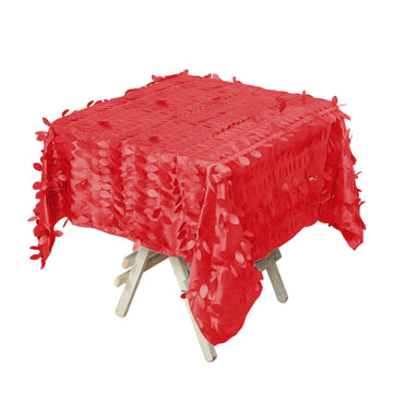54" Red 3D Leaf Petal Taffeta Fabric Seamless Square Tablecloth
