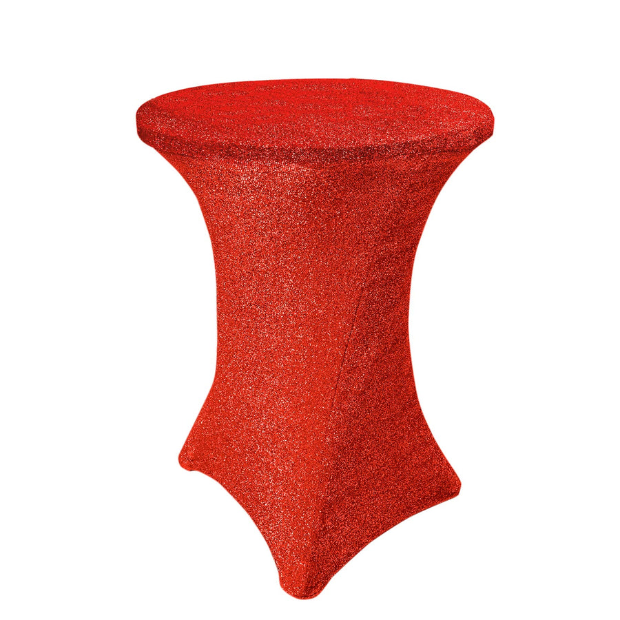 Red Metallic Shimmer Tinsel Spandex Cocktail Table Cover
