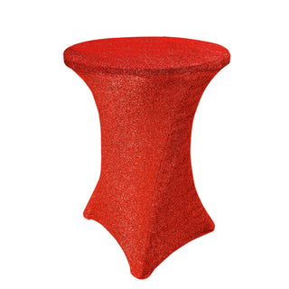 Add Glamour to Your Event with the Red Metallic Shiny Glittered Spandex Cocktail Table Cover