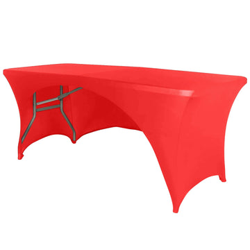 Stretch Spandex 72"x30" Rectangular Table Cover Red with Curved Open Back Design Tailored Professional Look