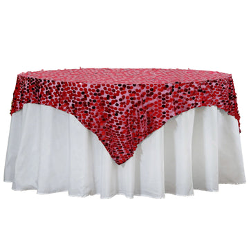 72"x72" Red Premium Big Payette Sequin Square Table Overlay