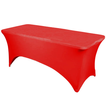 Red Stretch Spandex Rectangle Tablecloth 6ft Wrinkle Free Fitted Table Cover for 72"x30" Tables