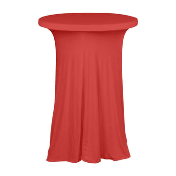 Red Round Heavy Duty Spandex Cocktail Table Cover With Wavy Drapes