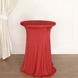 Red Round Heavy Duty Spandex Cocktail Table Cover With Natural Wavy Drapes