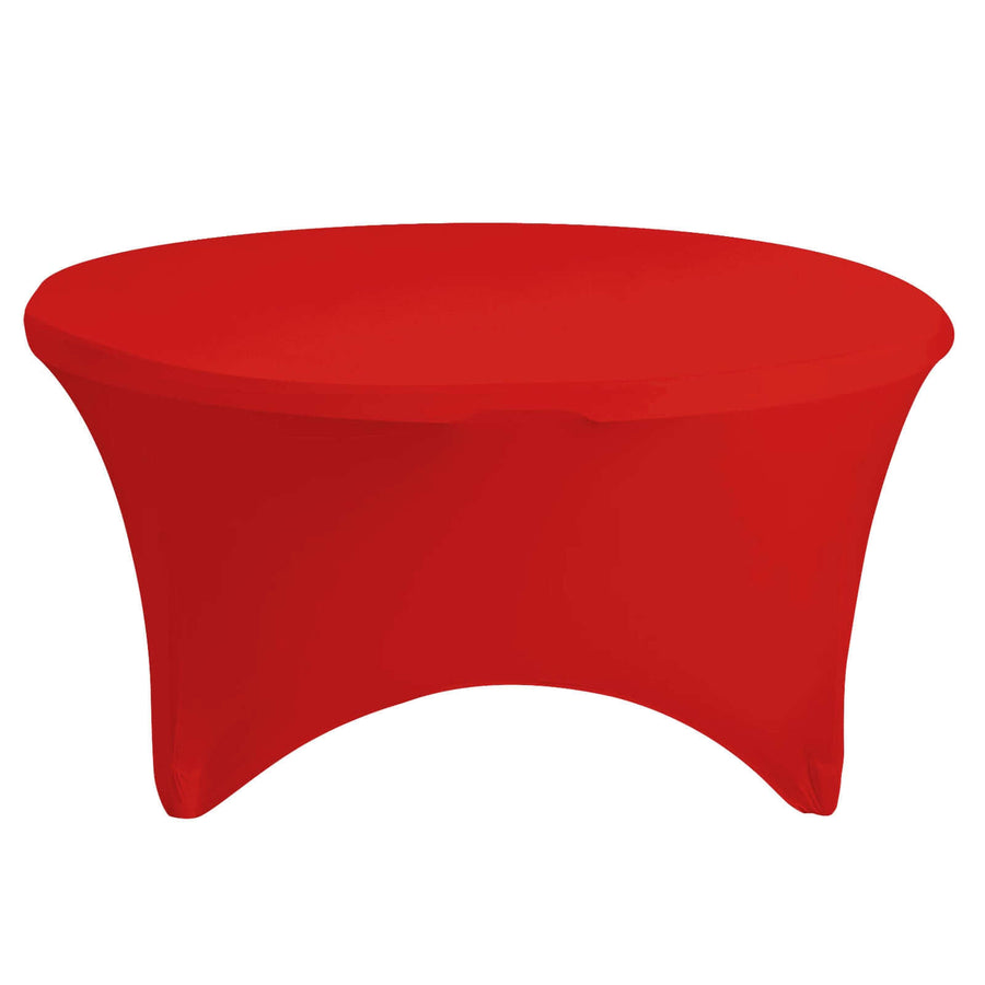 Red Stretch Spandex Fitted Round Tablecloth 60 in for 5 Foot Tables