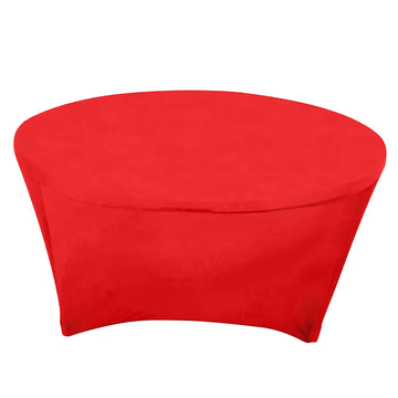 Stretch Spandex 6ft Round Tablecloth Red - Durable Form-Fitting Table Cover