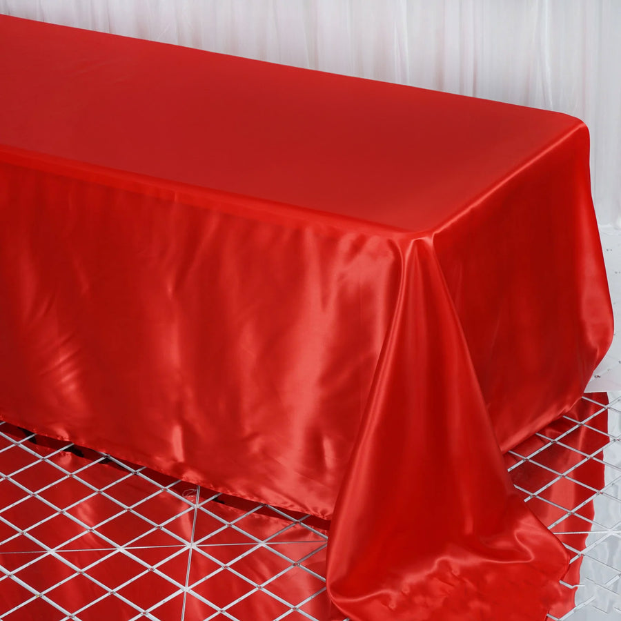 90x132Inch Red Satin Seamless Rectangular Tablecloth