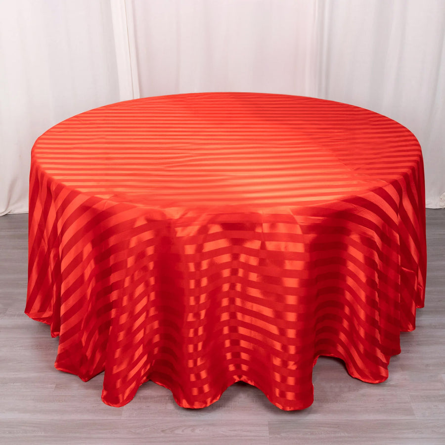 120inch Red Satin Stripe Seamless Round Tablecloth